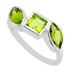 4.62cts 3 stone natural green peridot square 925 silver ring size 6.5 y79049