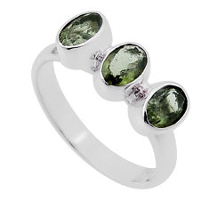 3.11cts 3 stone natural moldavite (genuine czech) 925 silver ring size 7 n47646