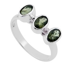 2.99cts 3 stone natural moldavite (genuine czech) 925 silver ring size 8 n47659