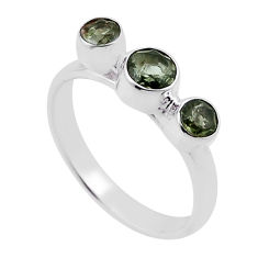 2.05cts 3 stone natural moldavite (genuine czech) 925 silver ring size n47642