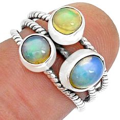 2.86cts 3 stone natural multi color ethiopian opal 925 silver ring size 5 u75935