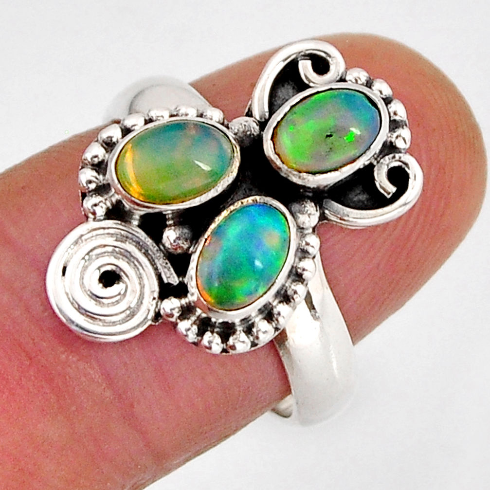 3.40cts 3 stone natural multi color ethiopian opal 925 silver ring size 7 y75238