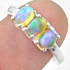 2.83cts 3 stone natural multi color ethiopian opal silver ring size 7.5 u35399