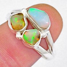 7.25cts 3 stone natural multi color ethiopian opal silver ring size 8.5 y13487