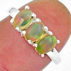 2.98cts 3 stone natural multicolor ethiopian opal silver ring size 6 y18362