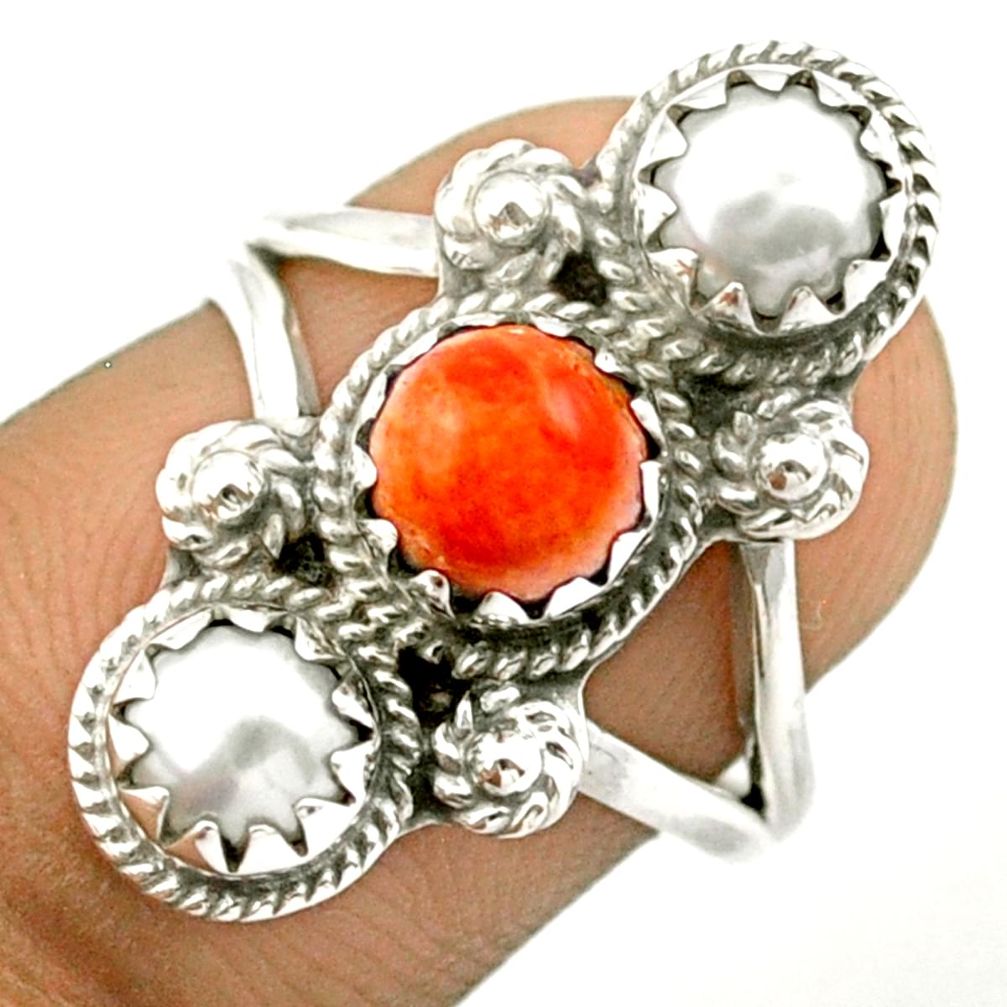 natural orange mojave turquoise pearl silver ring size 6 u16309