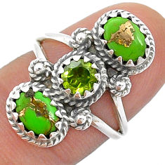 4.22cts 3 stone natural peridot copper turquoise 925 silver ring size 6 u69453