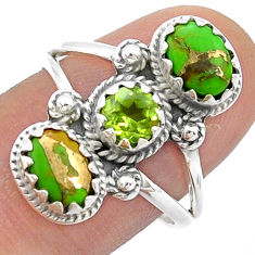 4.22cts 3 stone natural peridot copper turquoise 925 silver ring size 8 u69449