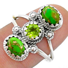 4.17cts 3 stone natural peridot copper turquoise 925 silver ring size 8.5 u69454