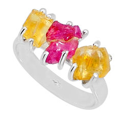 9.33cts 3 stone natural pink ruby citrine rough 925 silver ring size 8 y4470