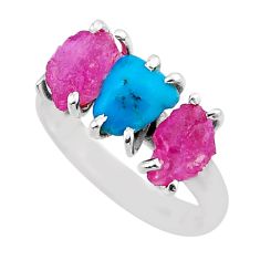 7.33cts 3 stone natural pink ruby rough 925 silver ring jewelry size 7.5 y47034