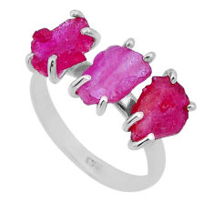 5.85cts 3 stone natural pink ruby rough fancy sterling silver ring size 7 n49598