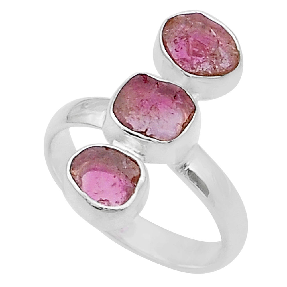 5.03cts 3 stone natural pink tourmaline 925 silver ring jewelry size 6 u67399