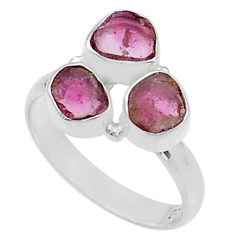6.27cts 3 stone natural pink tourmaline 925 silver ring jewelry size 7 u67385