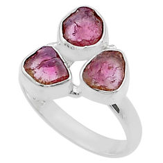 6.27cts 3 stone natural pink tourmaline 925 silver ring jewelry size 7 u67386