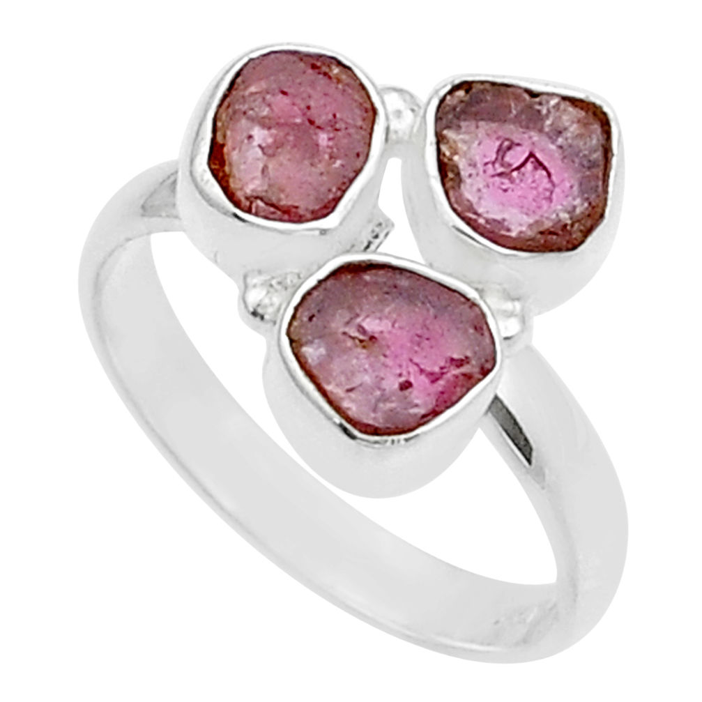 6.58cts 3 stone natural pink tourmaline 925 silver ring jewelry size 7 u67390