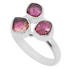 6.56cts 3 stone natural pink tourmaline 925 silver ring jewelry size 8 u67394