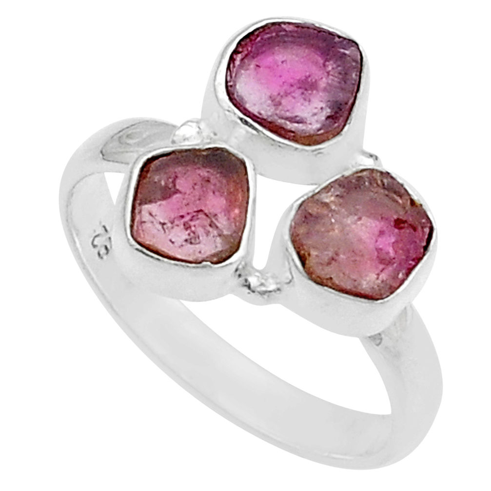 5.24cts 3 stone natural pink tourmaline 925 silver ring jewelry size 8 u67395