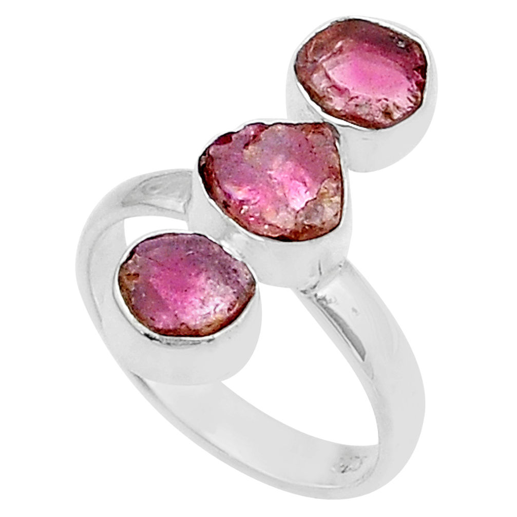 5.40cts 3 stone natural pink tourmaline 925 sterling silver ring size 6 u67408