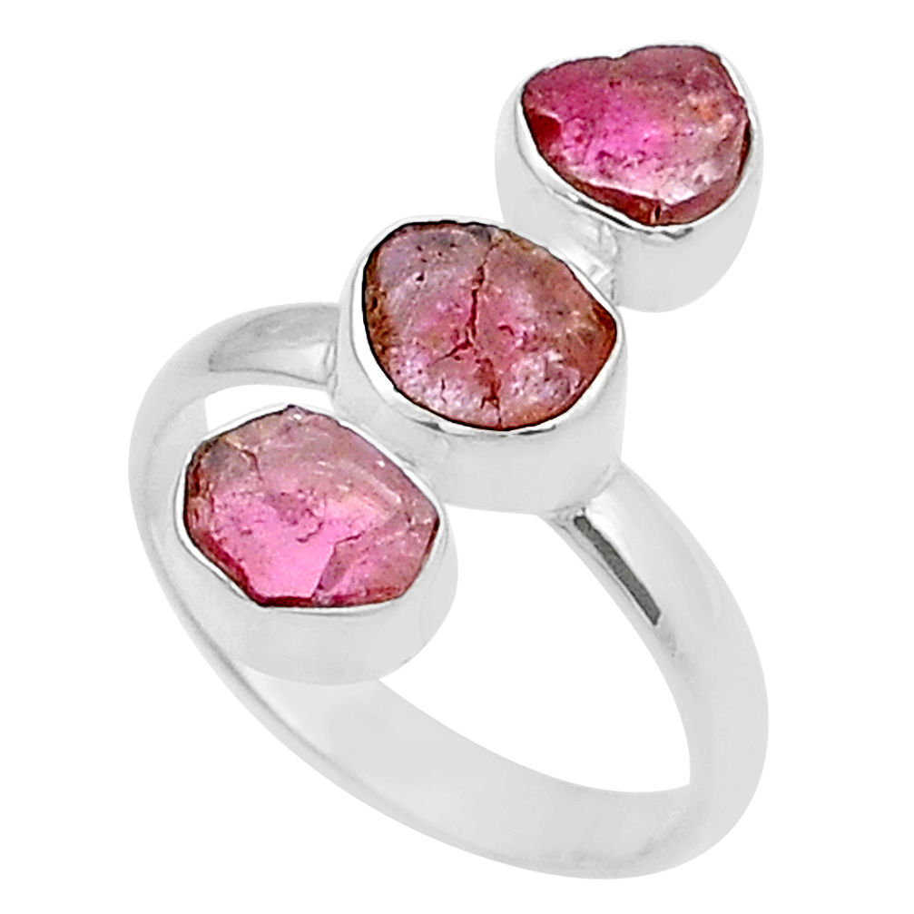 5.71cts 3 stone natural pink tourmaline 925 sterling silver ring size 7 u67412