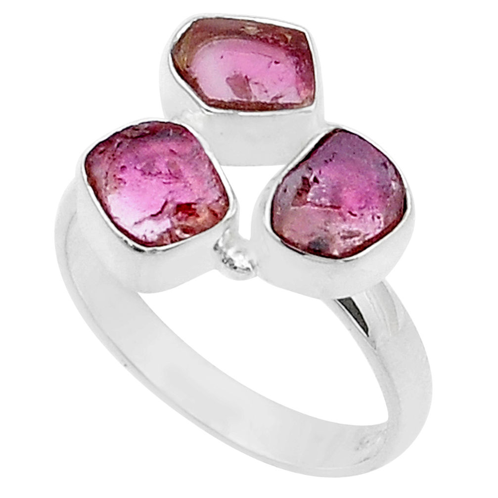 5.64cts 3 stone natural pink tourmaline 925 sterling silver ring size 8 u67406