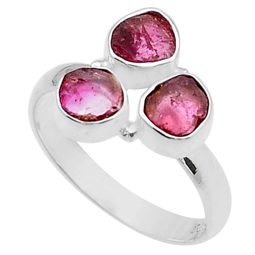 4.71cts 3 stone natural pink tourmaline 925 sterling silver ring size 8 u67407