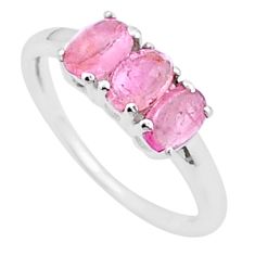 2.78cts 3 stone natural pink tourmaline oval 925 silver ring size 9 u35887