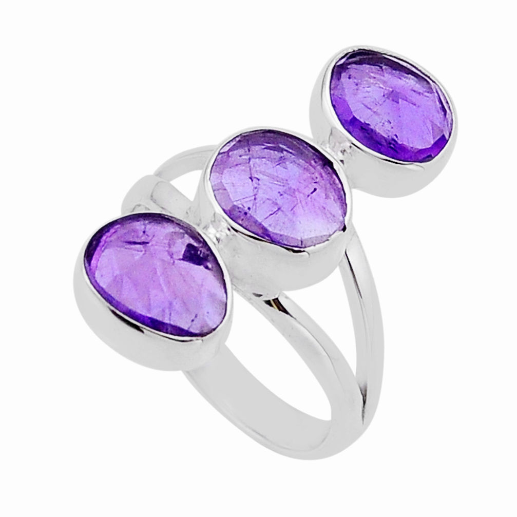 6.87cts 3 stone natural purple amethyst 925 sterling silver ring size 7 n51206