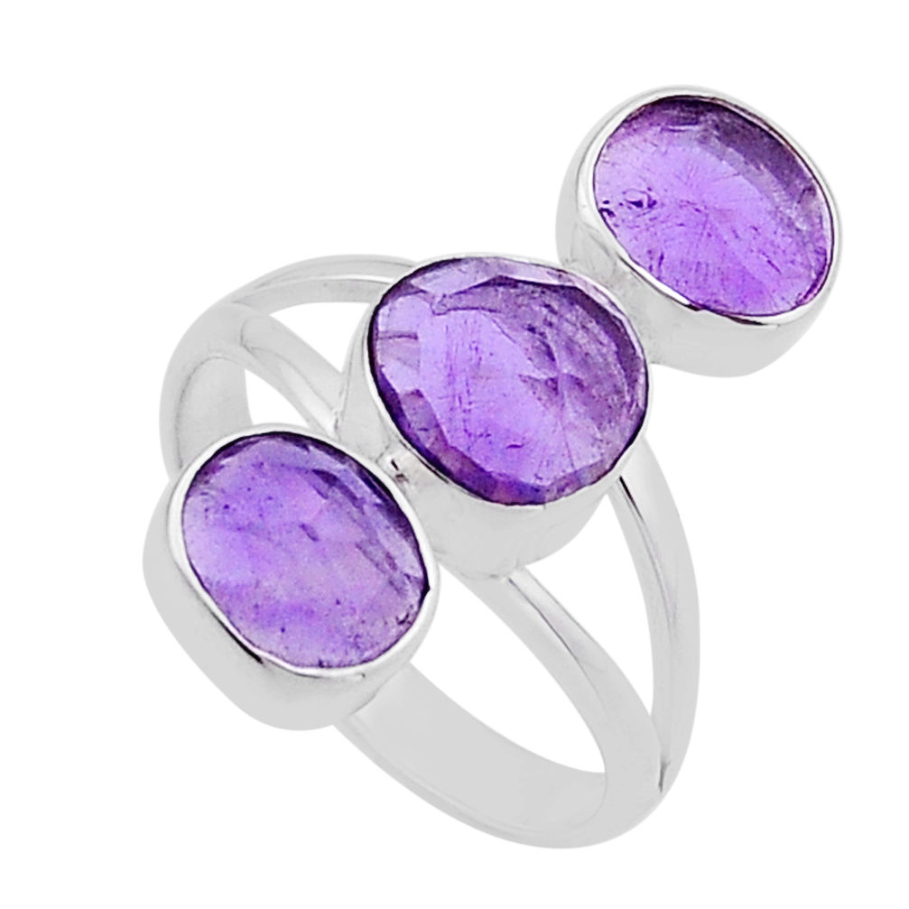 6.81cts 3 stone natural purple amethyst 925 sterling silver ring size 8 n51207