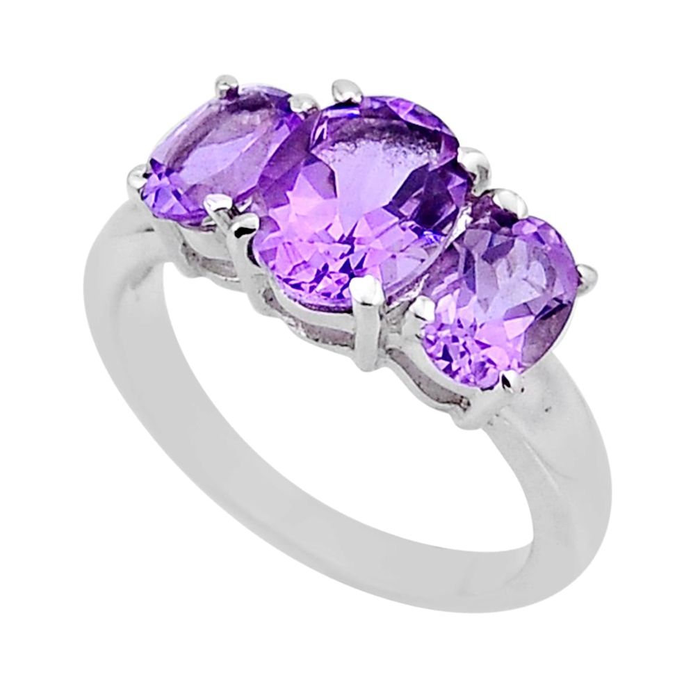 6.11cts 3 stone natural purple amethyst 925 sterling silver ring size 9 n54590