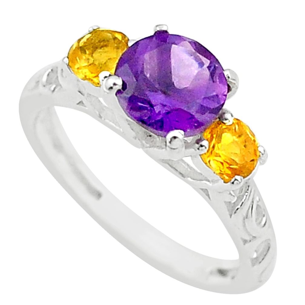 3.44cts 3 stone natural purple amethyst citrine 925 silver ring size 7 t37860