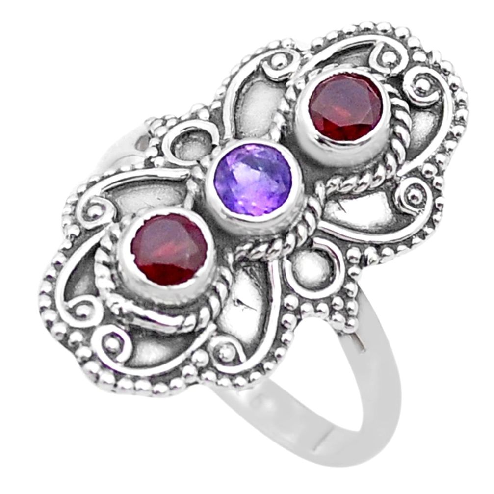 1.21cts 3 stone natural purple amethyst garnet 925 silver ring size 9 u51105