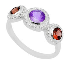 Clearance Sale- 2.45cts 3 stone natural purple amethyst garnet 925 silver ring size 7.5 u76441
