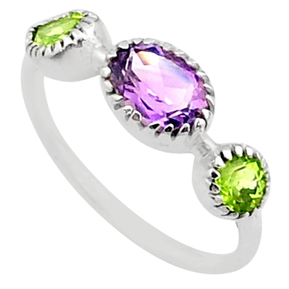 2.96cts 3 stone natural purple amethyst peridot 925 silver ring size 7 t60429