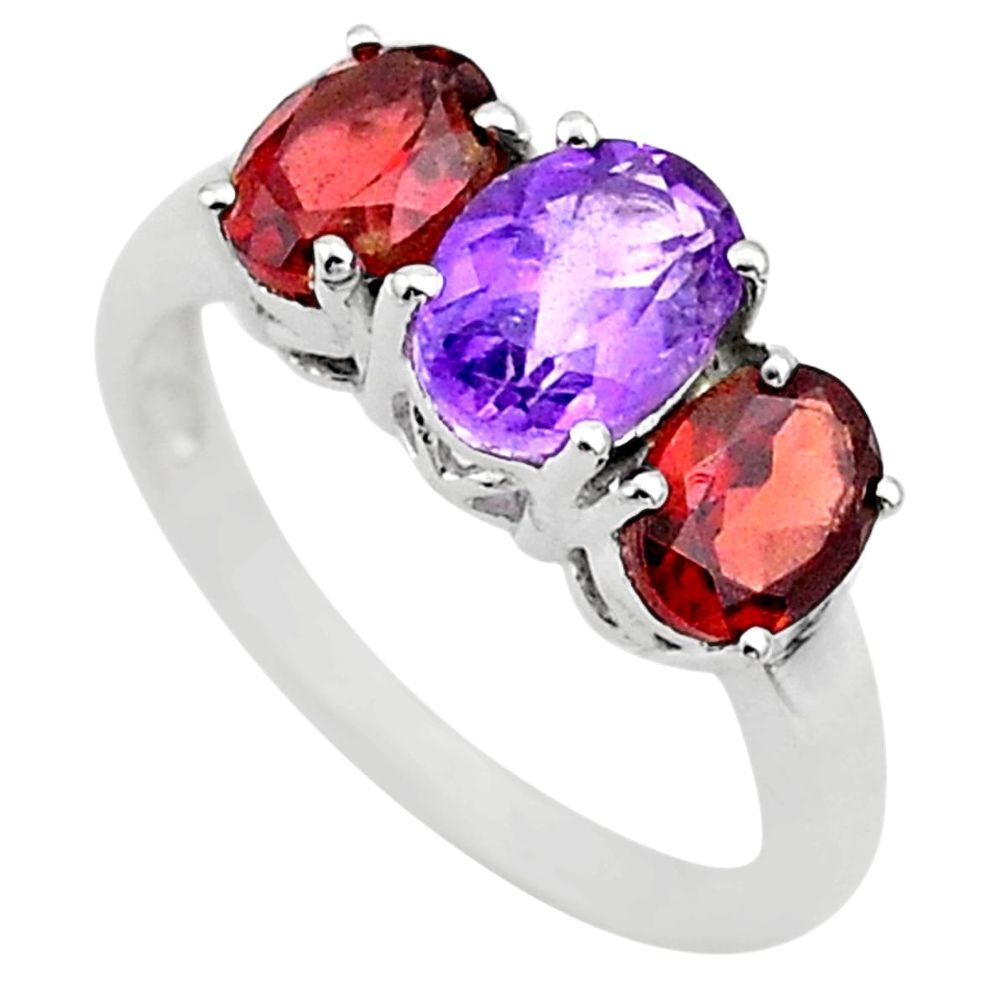 5.81cts 3 stone natural purple amethyst red garnet silver ring size 6 t43223