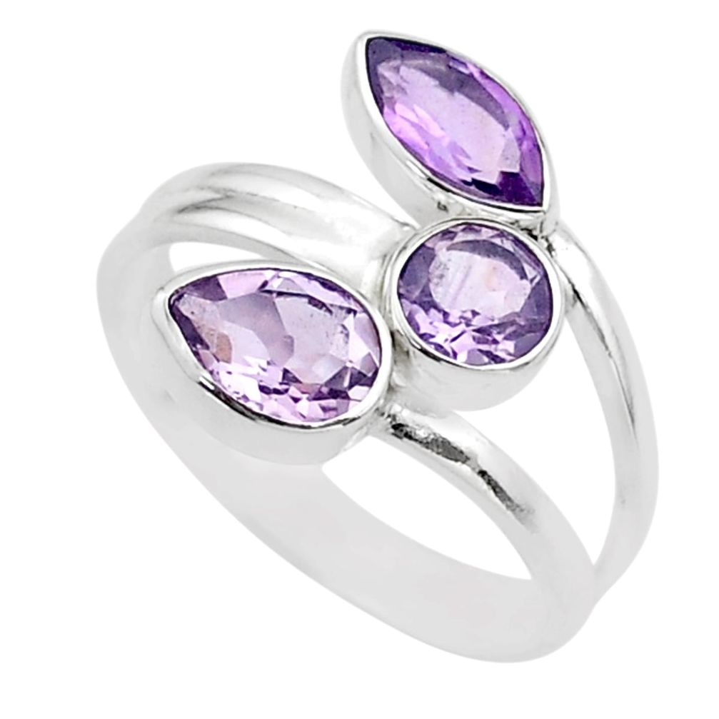 natural purple amethyst silver adjustable ring size 6.5 t63946