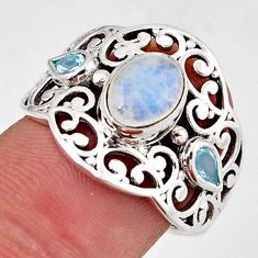 3.73cts 3 stone natural rainbow moonstone topaz 925 silver ring size 8.5 y45877