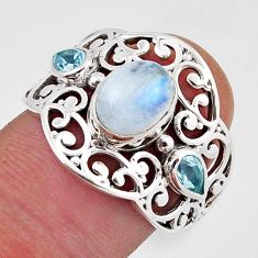 3.56cts 3 stone natural rainbow moonstone topaz 925 silver ring size 7.5 y45880