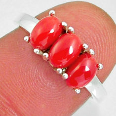 2.73cts 3 stone natural red coral 925 sterling silver ring jewelry size 6 y4361