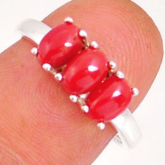 2.94cts 3 stone natural red coral 925 sterling silver ring jewelry size 7 y4342