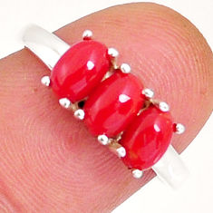 2.96cts 3 stone natural red coral 925 sterling silver ring jewelry size 8 y4349