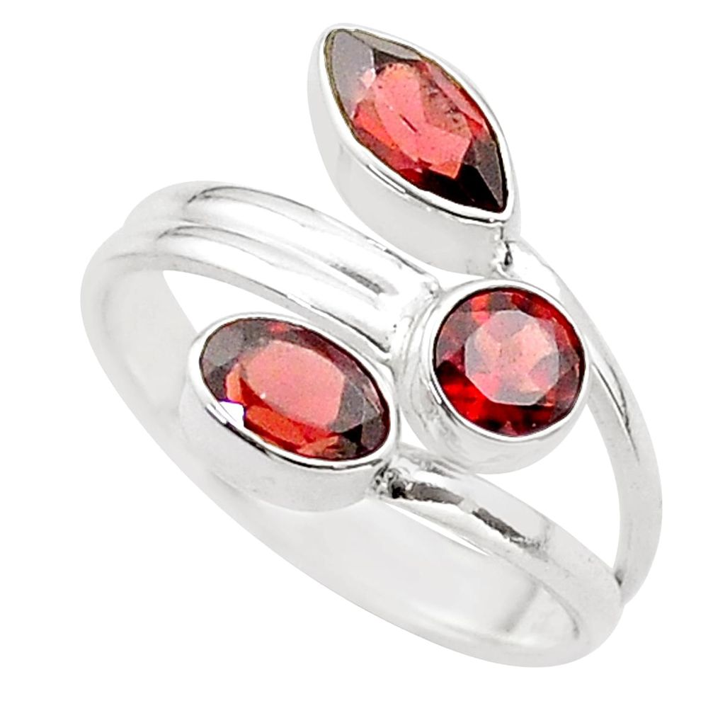 3.91cts 3 stone natural red garnet 925 silver adjustable ring size 6 t64027