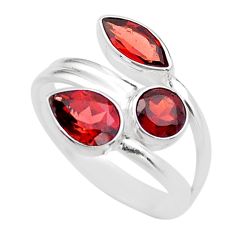4.34cts 3 stone natural red garnet 925 silver adjustable ring size 7 t63953