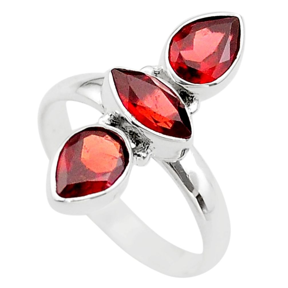 5.43cts 3 stone natural red garnet 925 sterling silver ring size 5.5 t63921