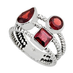 3.61cts 3 stone natural red garnet 925 sterling silver ring size 9.5 y80863