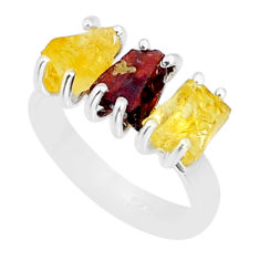 9.37cts 3 stone natural red garnet citrine rough 925 silver ring size 7 y4443