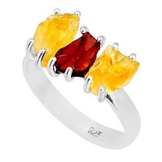 9.86cts 3 stone natural red garnet citrine rough 925 silver ring size 9 y4485