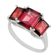 5.75cts 3 stone natural red garnet octagan sterling silver ring size 9.5 y79004