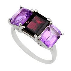 6.03cts 3 stone natural red garnet purple amethyst 925 silver ring size 8 y79015