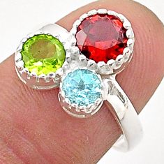 2.44cts 3 stone natural red garnet topaz peridot 925 silver ring size 7 t66086